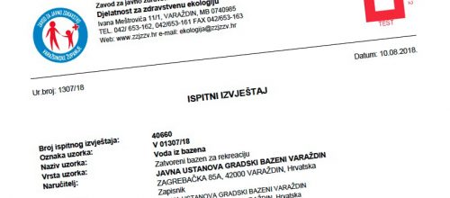 Ispitni izvještaji vode – Zavod za javno zdravstvo 08.2018