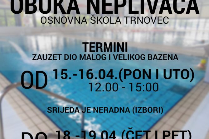 Obuka neplivača OŠ Trnovec od ponedjeljka 15.04. do petka 19.04.2024.