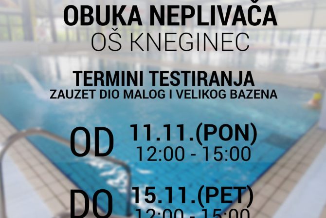 Obuka neplivača OŠ Kneginec od ponedjeljka 11.11. do 15.11.2024.