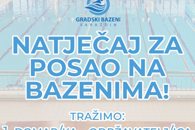 Natječaj za zapošljavanje: radno mjesto Domar/ka – održavaoc/održavateljica na Rekreativnom centru Aquacity za ljeto 2025.