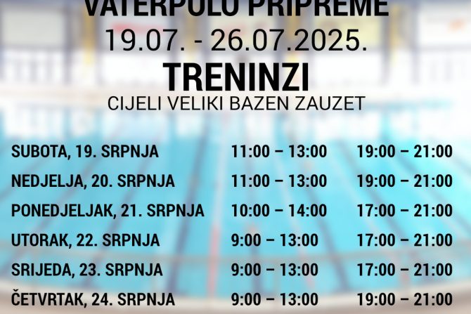 VATERPOLO PRIPREME: U18 muška reprezentativna selekcija od 19. – 26. srpnja 2025.
