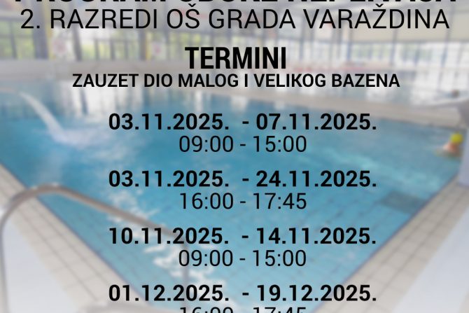 Program obuke neplivača 2. razreda OŠ Grada Varaždina i Županije od 03.11.2025. do 30.01.2026.
