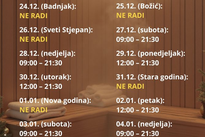 Produženo radno vrijeme sauna za blagdane 2025.