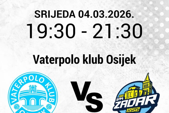 Vatepolo utakmica u srijedu: Vaterpolo klub Osijek vs. VK Zadar 1952