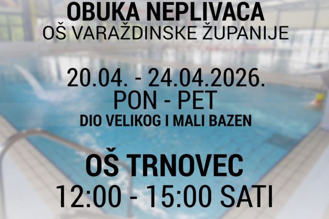 OŠ Trnovec: program obuke neplivača OŠ Varaždinske županije 20.– 24.04.2026.