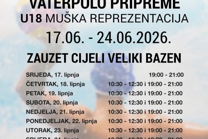 Pripreme U18 vaterpolo reprezentacije od srijede 17.06. do četvrtka 25.06.2026.